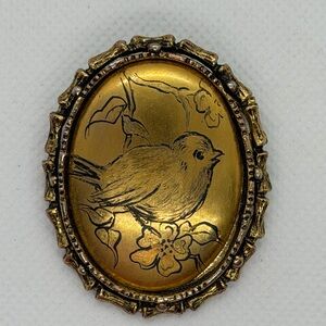 Vintage Damascene Bird Brooch